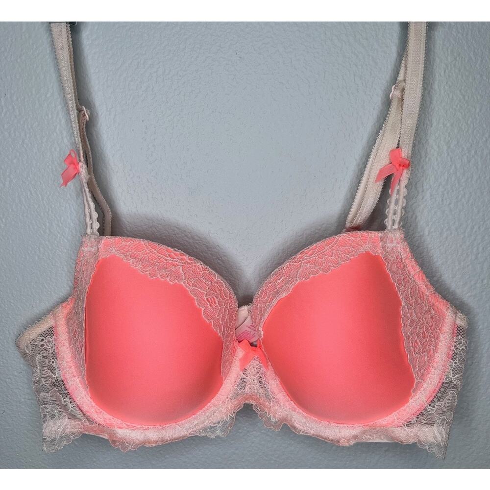 Victoria's Secret Dream Angels Bra Lightly Padded Size 34C In Coral Pink